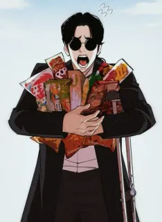 😫 Snacks, Essen, Mann, Anime, Cartoon telegram sticker