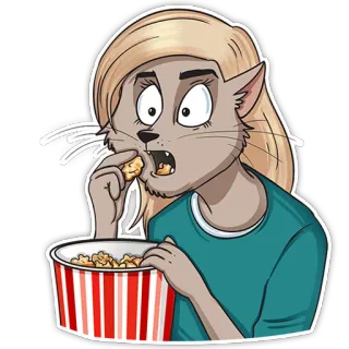 😳 kucing, makan, popcorn, pirang, stiker, kartun telegram sticker