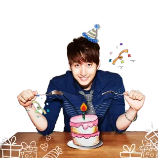 🎉 cumpleaños, fiesta, torta, celebración, persona, tenedor whatsapp sticker