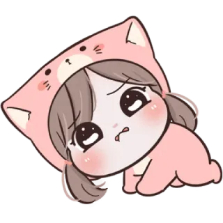 😭 стикер, мультфильм, девушка, аниме, чиби, милый, розовый, кошка telegram sticker