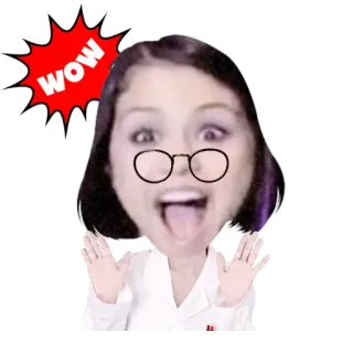 😮 WOW uau, animado/a, surpreso/a, mulher, óculos, exclamação, alegre whatsapp sticker