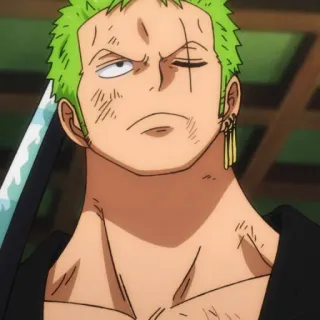 😒 Zoro One Piece Anime, Spadaccino, Cicatrice, Pirata, capelli verdi telegram sticker