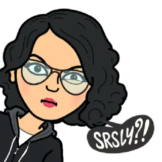 😒 SRSLY?! bitmoji, dibujo animado, gafas, enserio, de verdad, pregunta telegram sticker