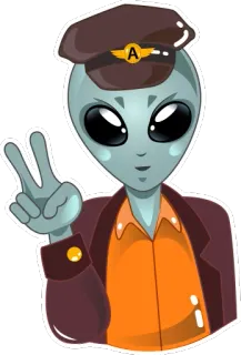 👽 alien, pilot, peace, gesture, hat, cartoon telegram sticker