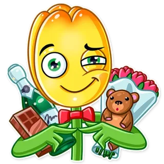 😏 bunga, tulip, boneka beruang, cokelat, hadiah, buket, perayaan, pesta whatsapp sticker