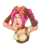 🤯 kreskówka, kobieta, różowe włosy, zirytowana, zmartwiona, fantasy telegram sticker