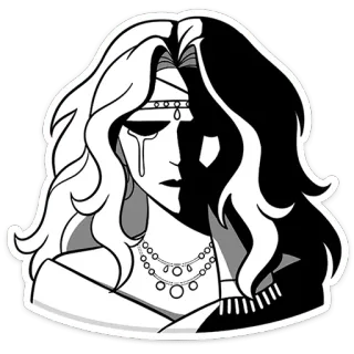 😧 woman, crying, sad, tear, necklace, black and white, portrait telegram sticker
