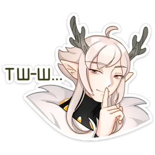 🤫 TW-W... anime, elf, white hair, whisper, shush, finger, digital art, cute telegram sticker