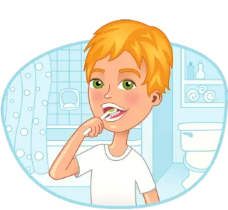 😬 garçon, brossage de dents, hygiène bucco-dentaire, salle de bain, dessin animé, enfant telegram sticker