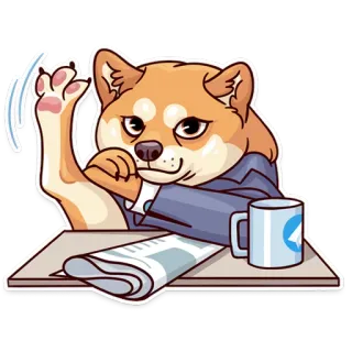 👋 doge, perro, shiba inu, oficina, escritorio, periódico, café, jefe whatsapp sticker