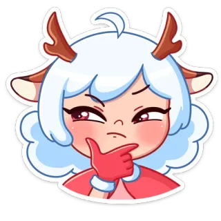 🤔 Мультфильм, Наклейка, Рога, Милый, Думающий, Персонаж whatsapp sticker