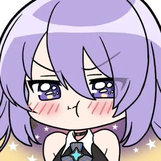 😣 Anime meisje, Cartoon, Schattig, Chibi, Paars haar, Blozend telegram sticker