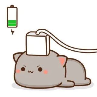 🐱 chat, batterie, charge, mignon, dessin animé, animal, humour telegram sticker