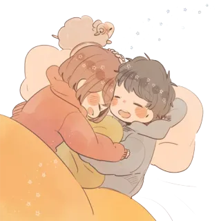 🎋 cartone animato, coppia, abbraccio, amore, carino, sonno, letto telegram sticker
