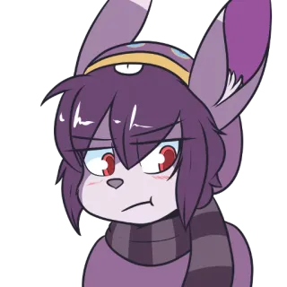 😤 anime, cartoon, purple, rabbit, scarf, character telegram sticker