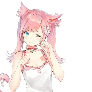 😊 anime, catgirl, kawaii, pink hair, wink telegram sticker