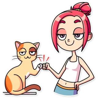 🙌 gato, menina, cabelo rosa, toca aqui, amizade, desenho animado telegram sticker