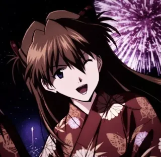 🎪 Asuka Langley Soryu Neon Genesis Evangelion anime, girl, smile, happy, fireworks, Asuka Langley Soryu telegram sticker