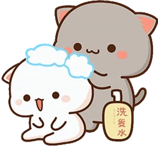 💆‍♀️ 洗发水 gatto, kawaii, carino, cartone animato, bolle, shampoo, bagno, lavaggio telegram sticker