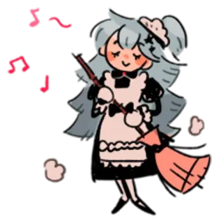 🎵 cameriera, pulizia, carino, stile anime, scopa, cartone animato telegram sticker
