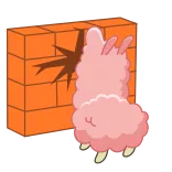 🧱 Lama, Cartoon, Tier, Backsteinmauer, Zusammenstoß, Kollision, Rosa, Spaß telegram sticker