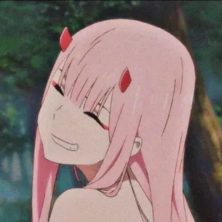 🌷 Zero Two Darling in the Franxx Anime, Zero Two, cabelo rosa, chifres, Darling in the Franxx telegram sticker