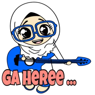 🤗 GA HEREE... dessin animé, guitare, femme, lunettes, hijab telegram sticker