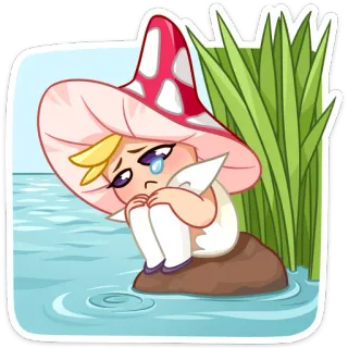 😢 мультфильм, грустный, плачет, гриб, вода, персонаж, цифровое искусство telegram sticker