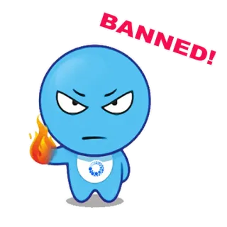 😡 BANNED! vietato, personaggio blu, fuoco, arrabbiato, cartone animato telegram sticker