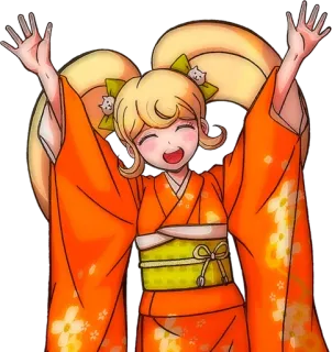 🌟 Hiyoko Saionji Danganronpa animé, fille, blonde, nattes, joyeuse, mignonne, souriante, personnage telegram sticker