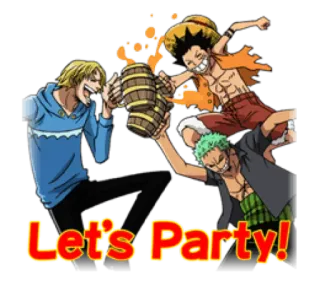 🍺 Luffy One Piece Let's Party! Anime, One Piece, Pesta, Perayaan, Teman, Luffy, Sanji, Zoro whatsapp sticker