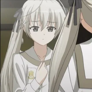 🥄 Anime, Mädchen, Schuluniform, Weißes Haar, Zwillingszöpfe whatsapp sticker