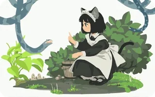 🐱 Catgirl, Cobra, Maid, Anime, Desenho animado, Animal telegram sticker