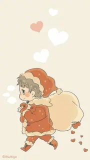 ☃ Anime, Papá Noel, Corazón, Lindo, Niño, Invierno, Navidad, Dibujos animados telegram sticker