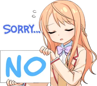 🚫 SORRY... NO Anime, Meisje, Sorry, Nee, Leuk, Cartoon, Uitdrukking telegram sticker