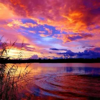 😳 sunset, lake, nature, reflection, scenery, clouds, landscape telegram sticker
