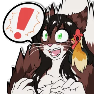 ❗ cat, exclamation, chicken, animal, sticker, cartoon telegram sticker
