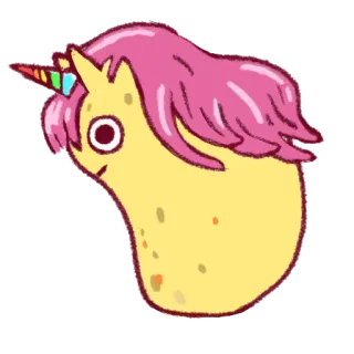 🦄 единорог, картошка, милый, розовые волосы, желтый, мультфильм telegram sticker