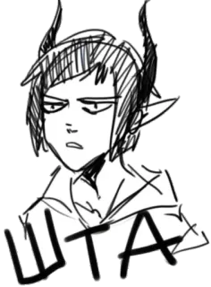 😐 ШТА демон, тифлинг, мультфильм, иллюстрация, рога, фэнтези telegram sticker