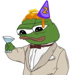 🥂 Pepe the Frog เปเป้, กบ, ปาร์ตี้, งานฉลอง, มีม, มีมอินเทอร์เน็ต telegram sticker