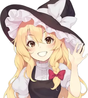 👋 gadis anime, topi penyihir, rambut pirang, tersenyum, kartun, karakter wanita whatsapp sticker