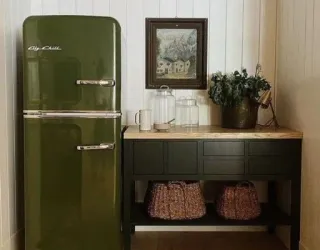 ☁️ Big Chill refrigerator, kitchen appliance, retro, green, interior design, home decor telegram sticker