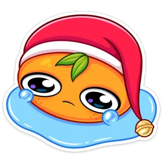😭 orange, mignon, kawaii, fruit, bonnet père noël, triste, pleurer, dessin animé telegram sticker