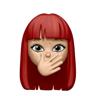 🤭 emoji, faccia, donna, capelli rossi, mano sulla bocca, scioccato, sorpreso telegram sticker