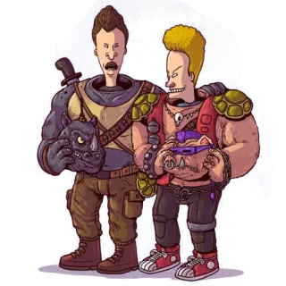 😀 beavis and butthead, ninja turtles, funny, cartoon, mashup, adult animation, satire telegram sticker