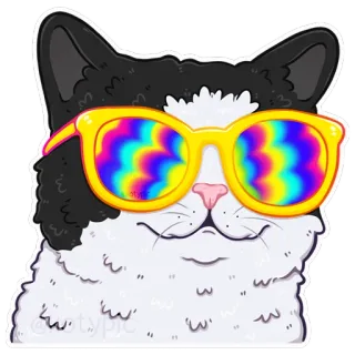 😎 고양이, 선글라스, 사이키델릭, 만화, 스티커 telegram sticker