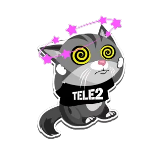 😵 TELE2 kucing, pusing, bintang, kartun, TELE2, stiker whatsapp sticker