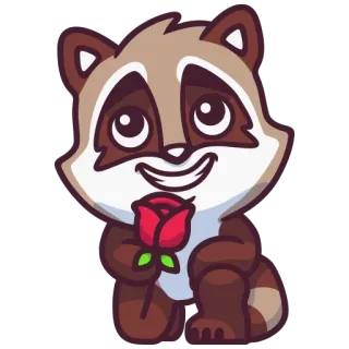 🌹 cute, raccoon, animal, rose, flower telegram sticker