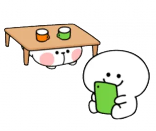 👀 可愛い, 漫画, 動物, テーブル, お茶, 電話 telegram sticker