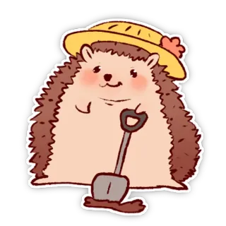 ☺️ ouriço, animal, desenho animado, jardinagem, chapéu, pá telegram sticker